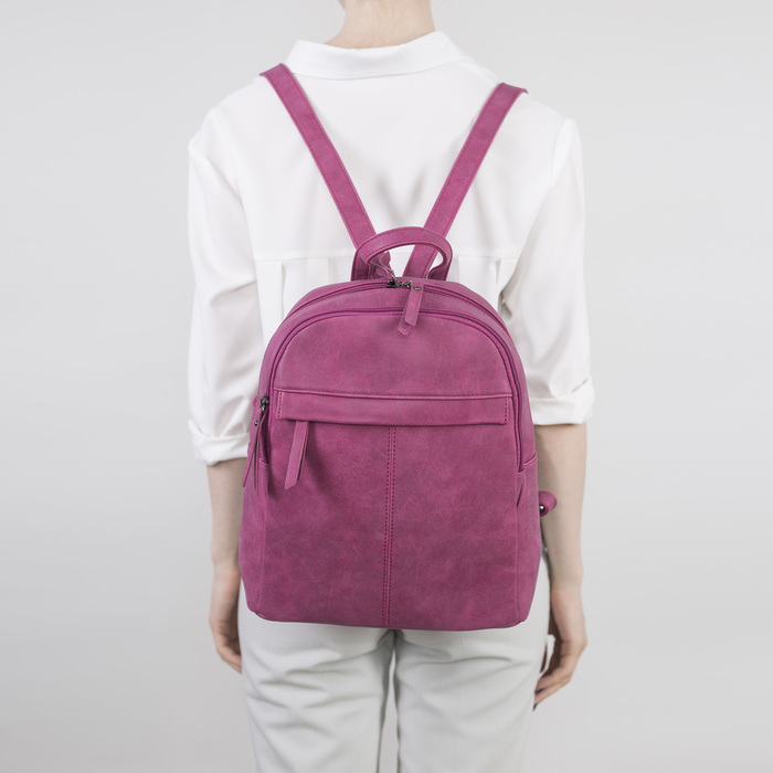 Рюкзак молодёжный, 2 отдела на молниях, наружный карман, цвет розовый 