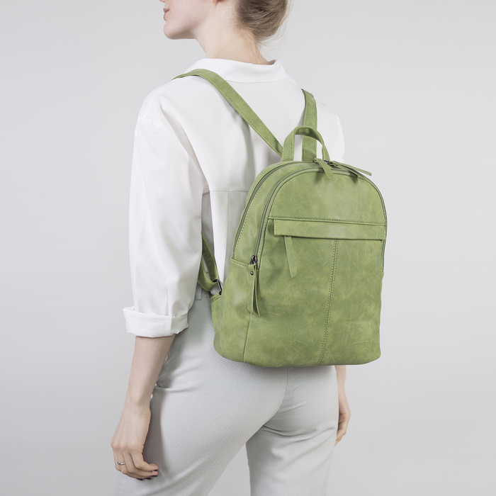 Рюкзак молодёжный, 2 отдела на молниях, наружный карман, цвет зелёный 