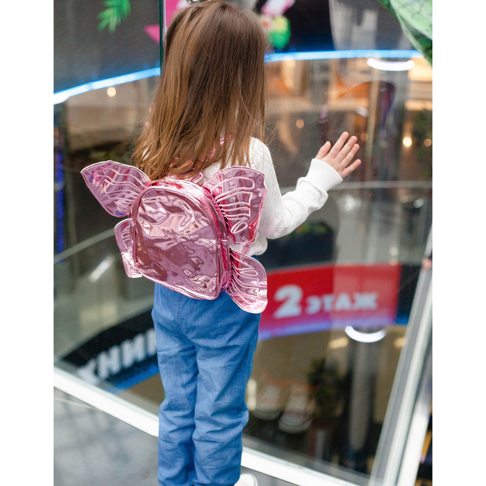 Рюкзак детский, отдел на молнии, с крыльями, цвет розовый 