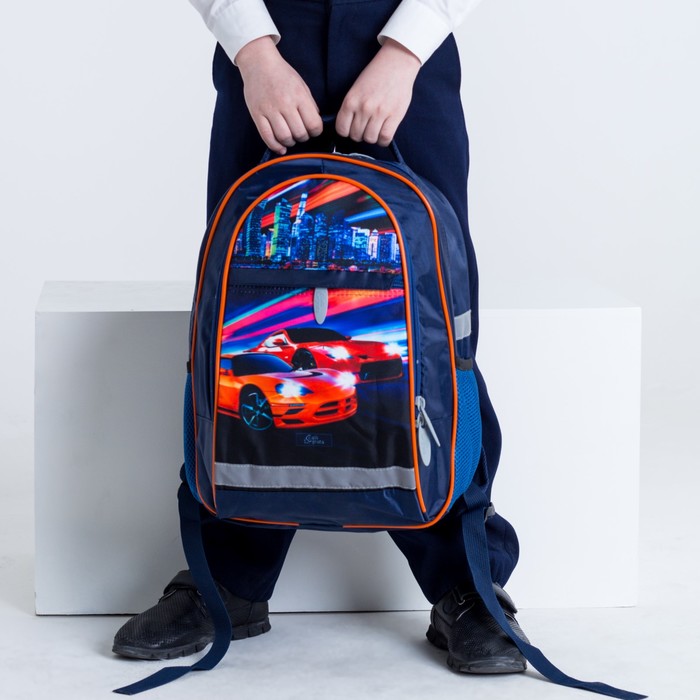 Рюкзак школьный с эргономической спинкой Calligrata Алекс 39x24x19 см для мальчика, «Тачки» 