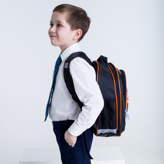 Рюкзак школьный с эргономической спинкой Calligrata Бонус 37x27x16 см для мальчика, «Авто» 
