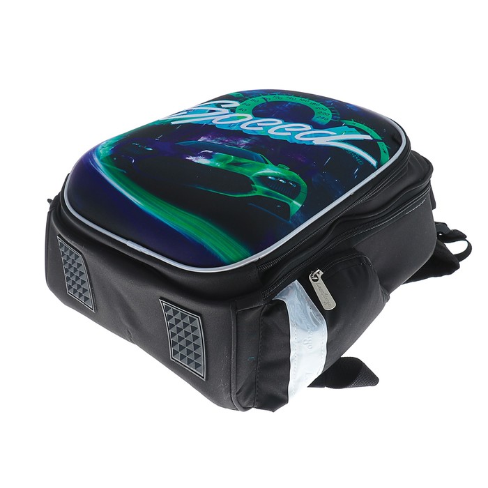 Рюкзак каркасный LeonВergo Midi №2 38*30*17, для мальчика, Speed neon 2, чёрный 