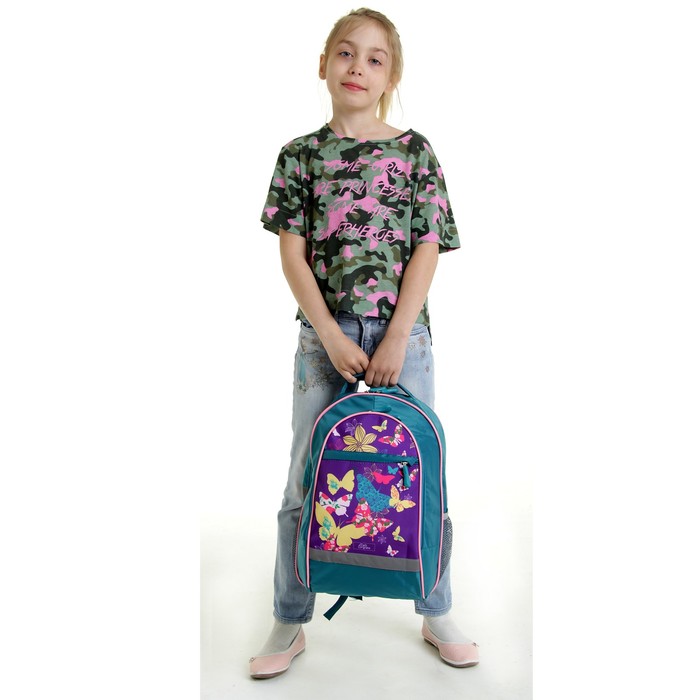 Рюкзак школьный с эргономической спинкой Calligrata Алекс 39x24x19 см для девочки, «Бабочки» 