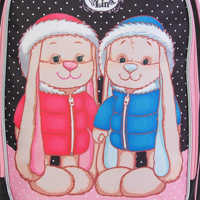 Рюкзак Jack&Lin 42*29*16 для девочки "Заяц Жак и Зайка Лин в зимней одежде" 