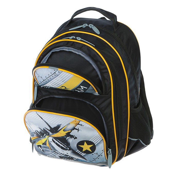 Рюкзак школьный с эргономической спинкой Calligrata Пиноккио 36x23x13 см для мальчика, «Самолёт» 