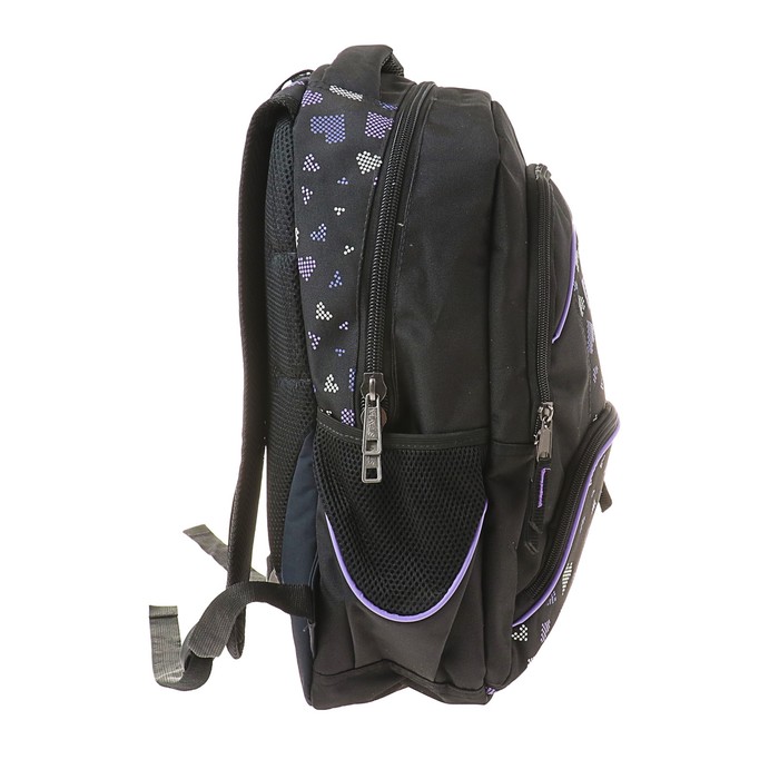 Рюкзак молодёжный Stavia 45 х 29 х 22 см, эргономичная спинка, «Принт «Сердечки», чёрный/лиловый 