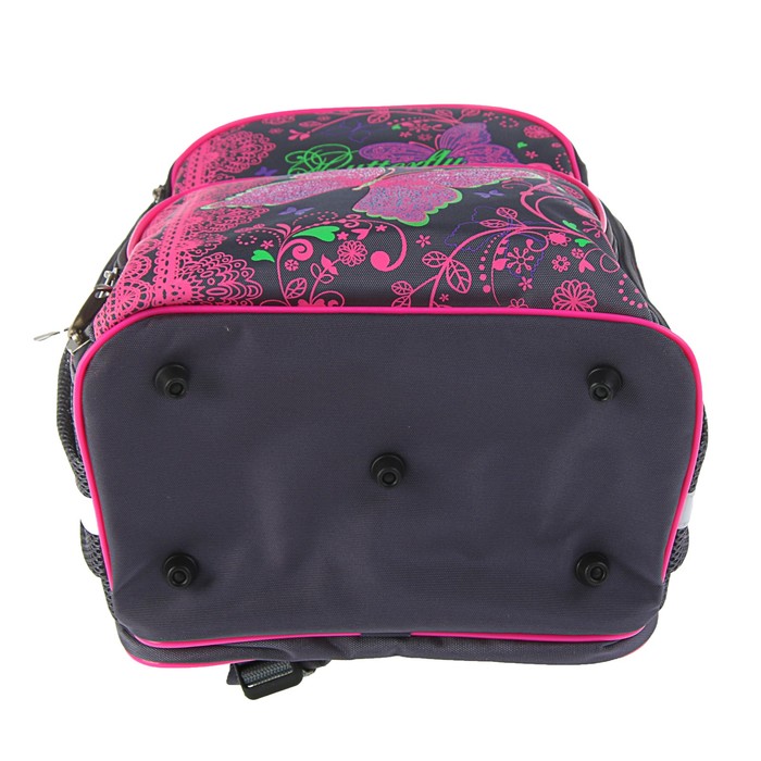 Рюкзак каркасный BagFashion 36 х 34 х 17 см, для девочки, «Бабочка», серый 