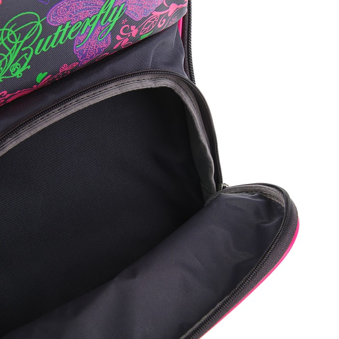 Рюкзак каркасный BagFashion 36 х 34 х 17 см, для девочки, «Бабочка», серый 