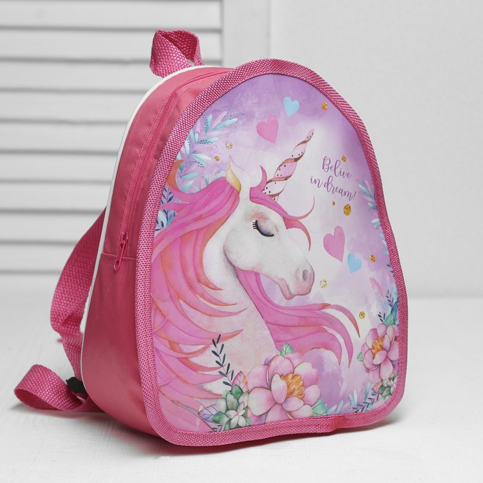 Рюкзак детский, значок, отдел на молнии, цвет розовый 