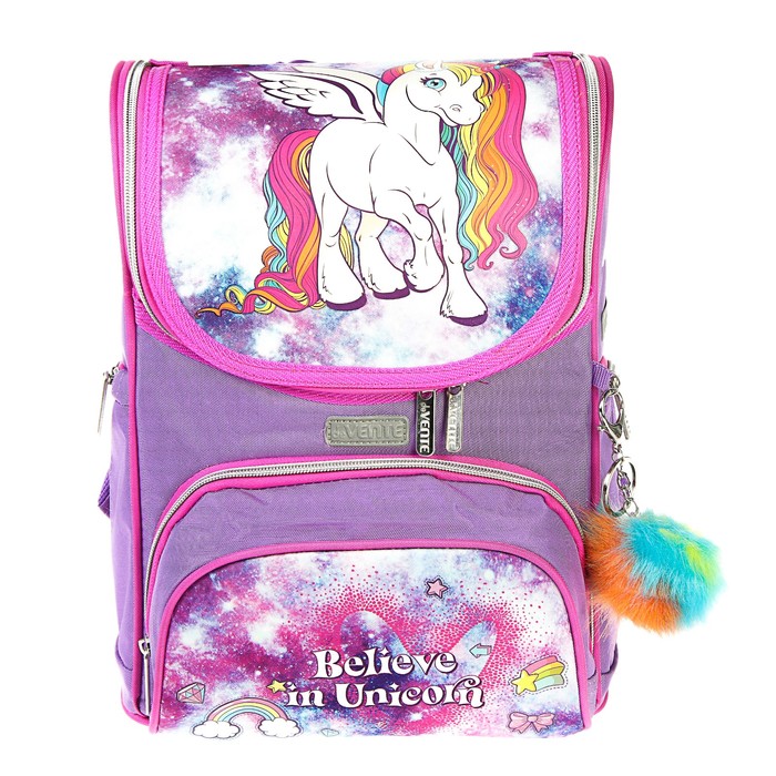 Ранец «Стандарт» deVENTE Mini, 35 х 26 х 20, для девочки, Rainbow Unicorn, сиреневый 