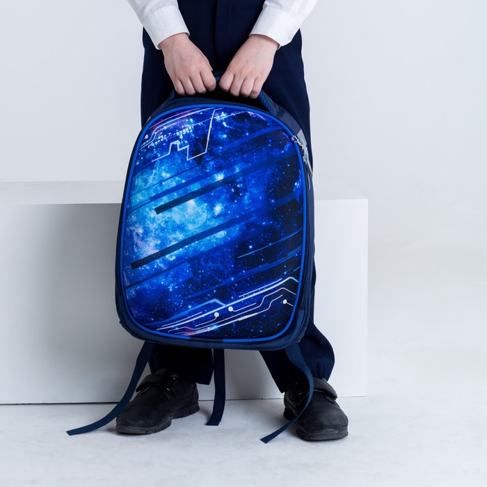 Рюкзак каркасный Calligrata Колибри, 37 x 28 x 19 см, для мальчика, «Крутой космос», синий 