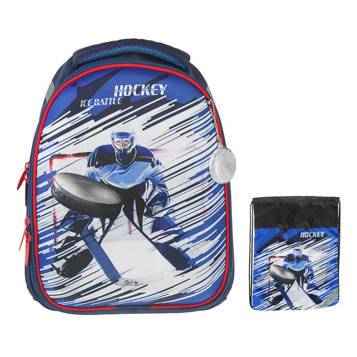 Рюкзак каркасный Luris Пони 38x28x18 см, мешок для обуви, для мальчика, «Хоккей» 