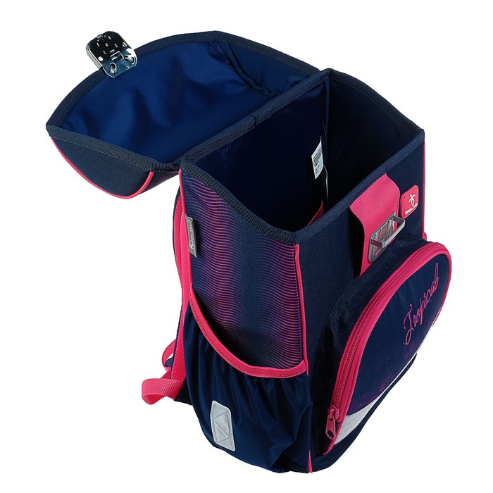 Ранец на замке Belmil Click, 35 х 26 х 17 см, для девочки, Flamingo, синий/розовый 