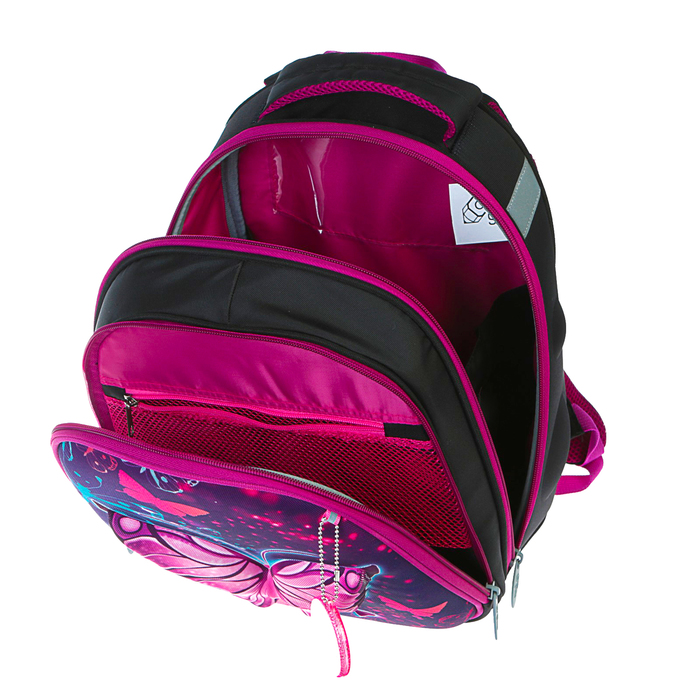 Рюкзак каркасный Calligrata Томас 3D, 38 x 30 x 16 см, для девочки, «Неоновая бабочка», фиолетовый 