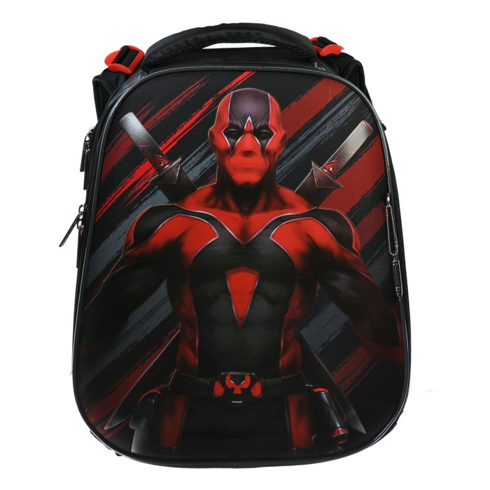 Рюкзак каркасный Hatber Ergonomic 37 х 29 х 17 см, для мальчика, «Супермен», чёрный/красный 
