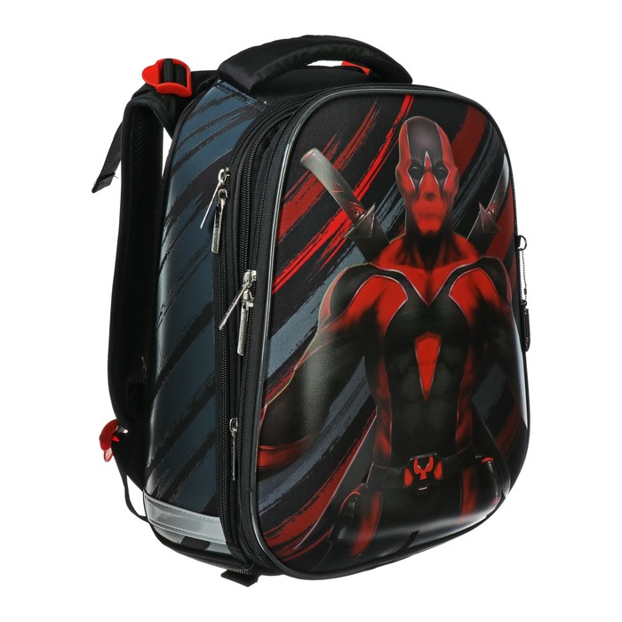 Рюкзак каркасный Hatber Ergonomic 37 х 29 х 17 см, для мальчика, «Супермен», чёрный/красный 