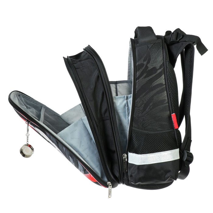 Рюкзак каркасный Hatber Ergonomic 37 х 29 х 17 см, для мальчика, Moto, чёрный/красный 