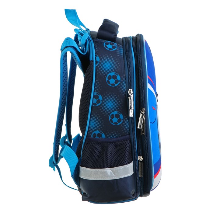 Рюкзак каркасный Hatber Ergonomic 37 х 29 х 17 см, для мальчика, «Футбол», синий 