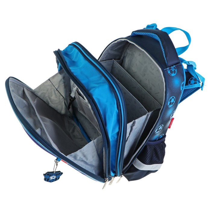 Рюкзак каркасный Hatber Ergonomic 37 х 29 х 17 см, для мальчика, «Футбол», синий 