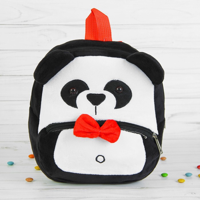 Мягкий рюкзак "Панда" с красной бабочкой 