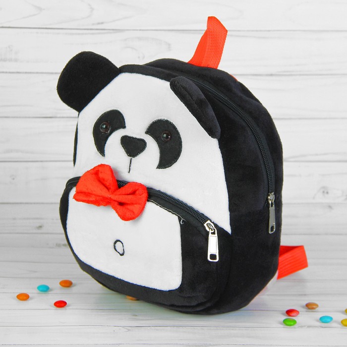 Мягкий рюкзак "Панда" с красной бабочкой 