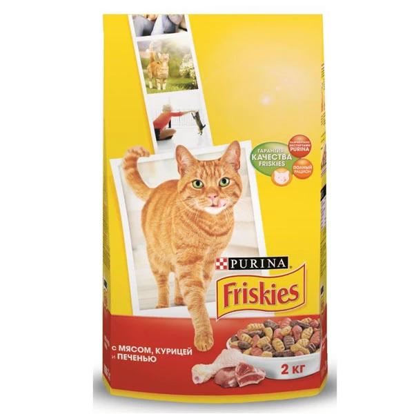 Сухой корм Friskies для взрослых кошек с мясом, курицей и печенью 2 кг