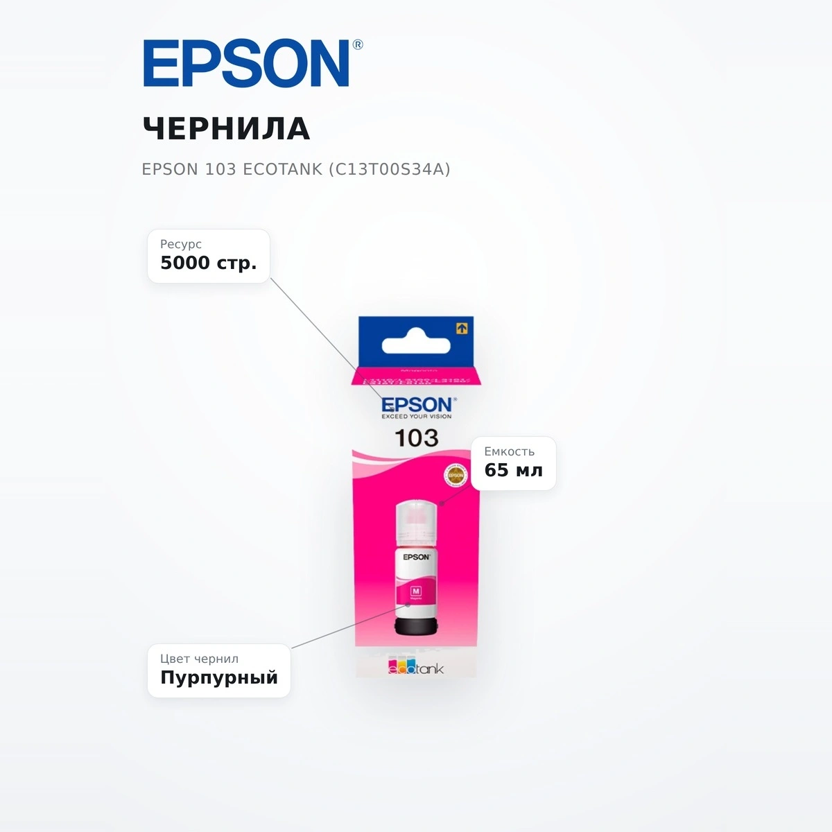 Чернила Epson 103 EcoTank (C13T00S34A) - фото 7