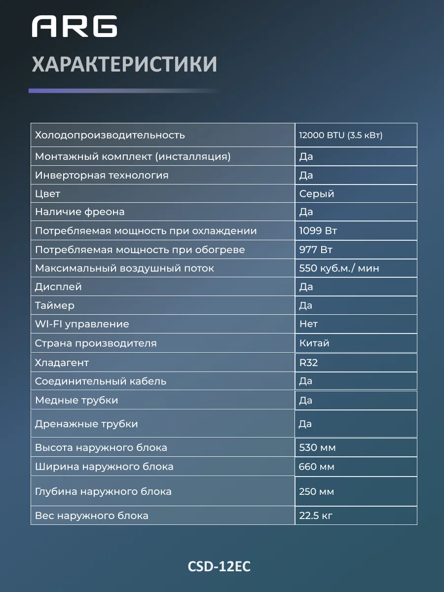 Кондиционер ARG SoftWind Graphite CSD-12EC - фото 10