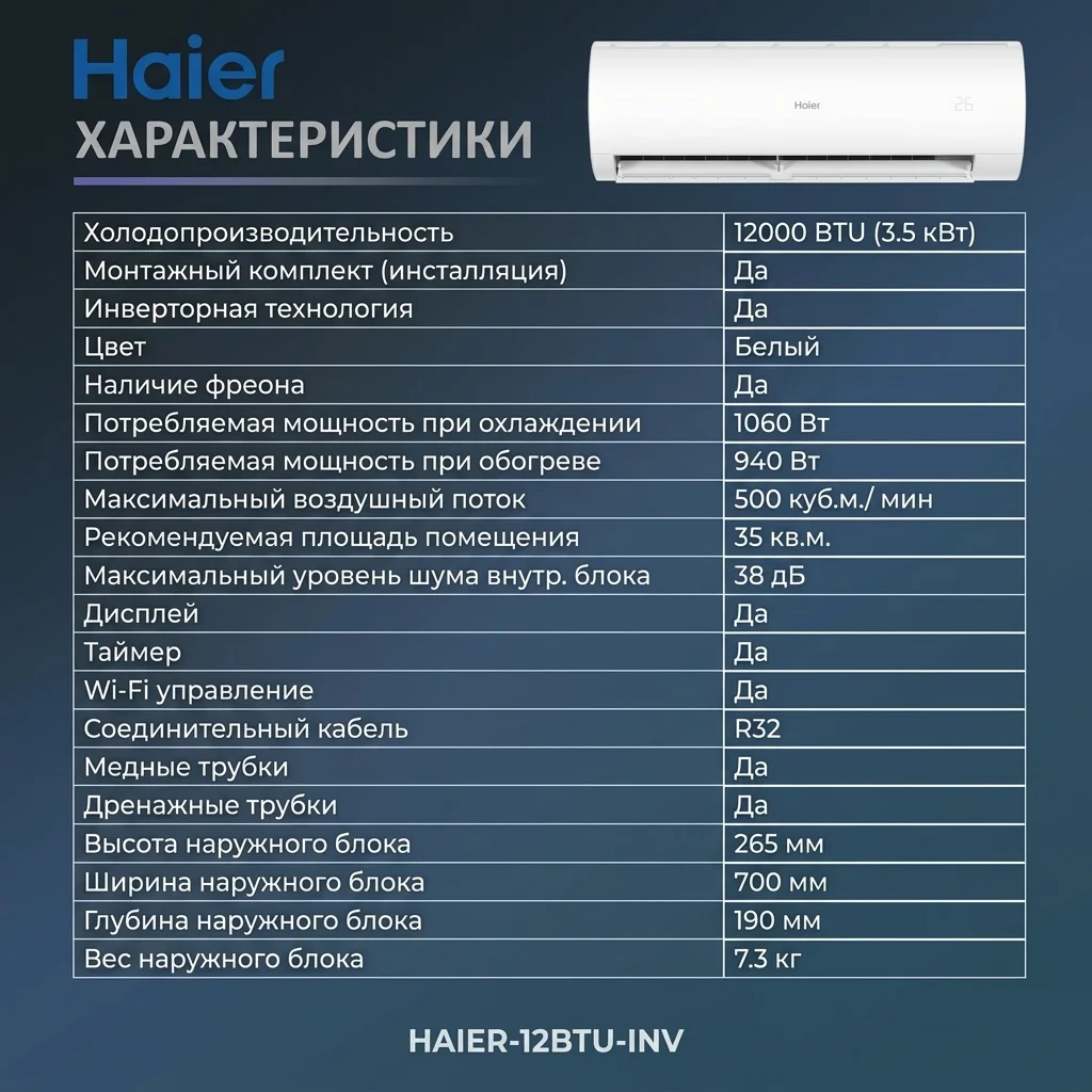 Кондиционер Haier HSU-12HCM403/R3(DB)-IN+HSU-12HCM403/R3(DB)-OUT - фото 10