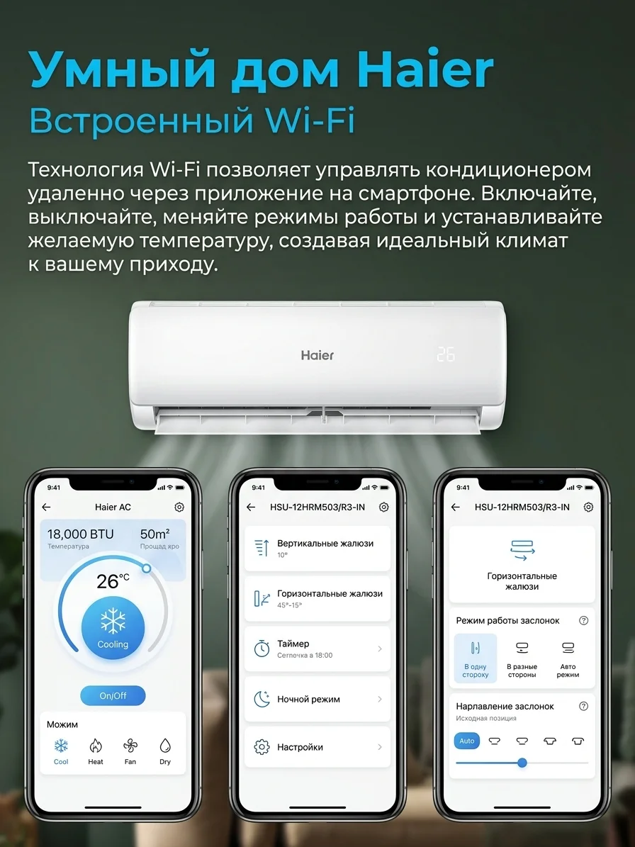 Кондиционер Haier HSU-18HCM403/R3(DB)-IN+HSU-18HCM403/R3(DB)-OUT - фото 8