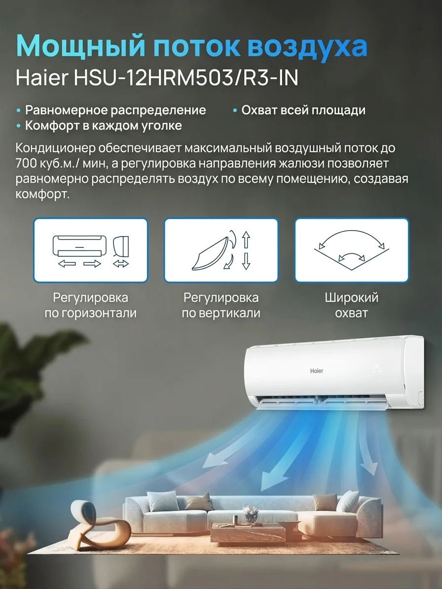 Кондиционер Haier HSU-18HCM403/R3(DB)-IN+HSU-18HCM403/R3(DB)-OUT - фото 11