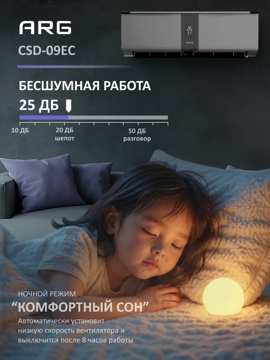 Комплект Кондиционер ARG SoftWind CSD-09EC (Inverter, Wi-Fi, инсталляция) Graphite + Установка кондиционера "Старт" (5000-9000 BTU)  - фото 4