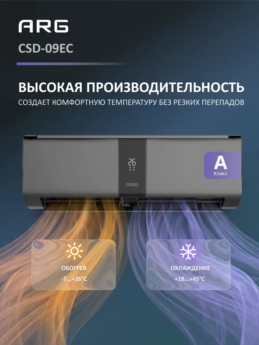 Комплект Кондиционер ARG SoftWind CSD-09EC (Inverter, Wi-Fi, инсталляция) Graphite + Установка кондиционера "Старт" (5000-9000 BTU)  - фото 6
