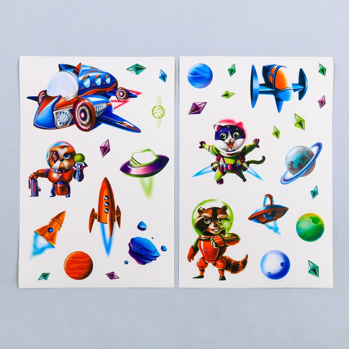 Набор наклеек с раскраской «Приключения в космосе», 14.5 × 21 см 