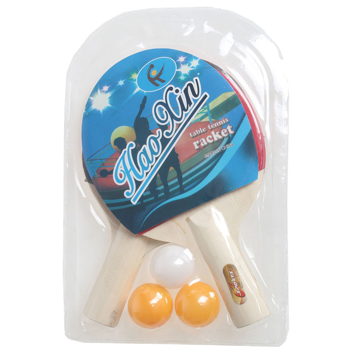 Набор для настольного тенниса, 2 ракетки толщиной 0,5 см, 3 шарика, любительские, пластиковая ручка 