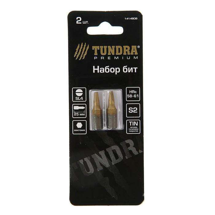 Набор бит TUNDRA premium, сталь S2, нитрид-титановое покрытие, 2 шт, 25 мм, SL4 