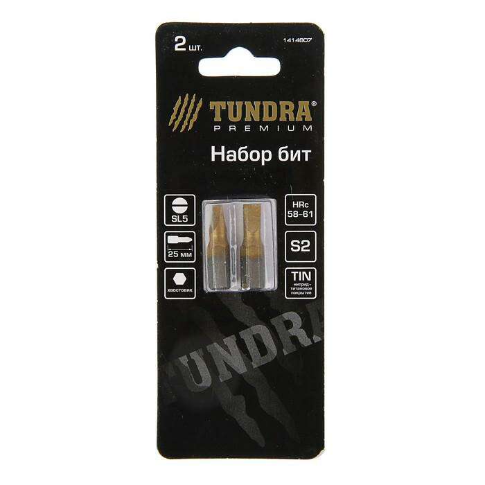 Набор бит TUNDRA premium, сталь S2, нитрид-титановое покрытие, 2 шт, 25 мм, SL5 