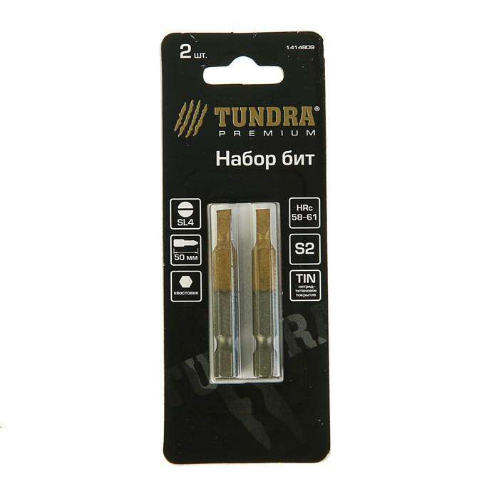 Набор бит TUNDRA premium, сталь S2, нитрид-титановое покрытие, 2 шт, 50 мм, SL4 