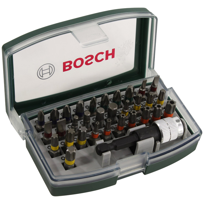 Набор бит Bosch 2607017063, 32 предмета, односторонние, внешний шестигранник, держатель бит   456246 