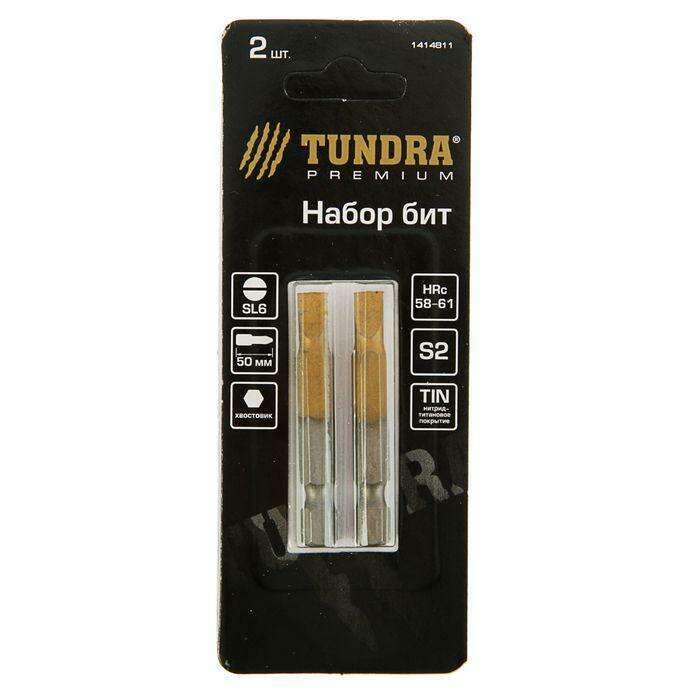 Набор бит TUNDRA premium, сталь S2, нитрид-титановое покрытие, 2 шт, 50 мм, SL6 