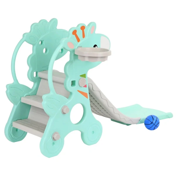 Детская горка с баскетбольным кольцом Pituso Жирафик Зеленая - фото 4