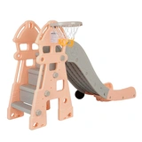 Детская горка Pituso Замок с баскетбольным кольцом Бежевая/серая - фото 2