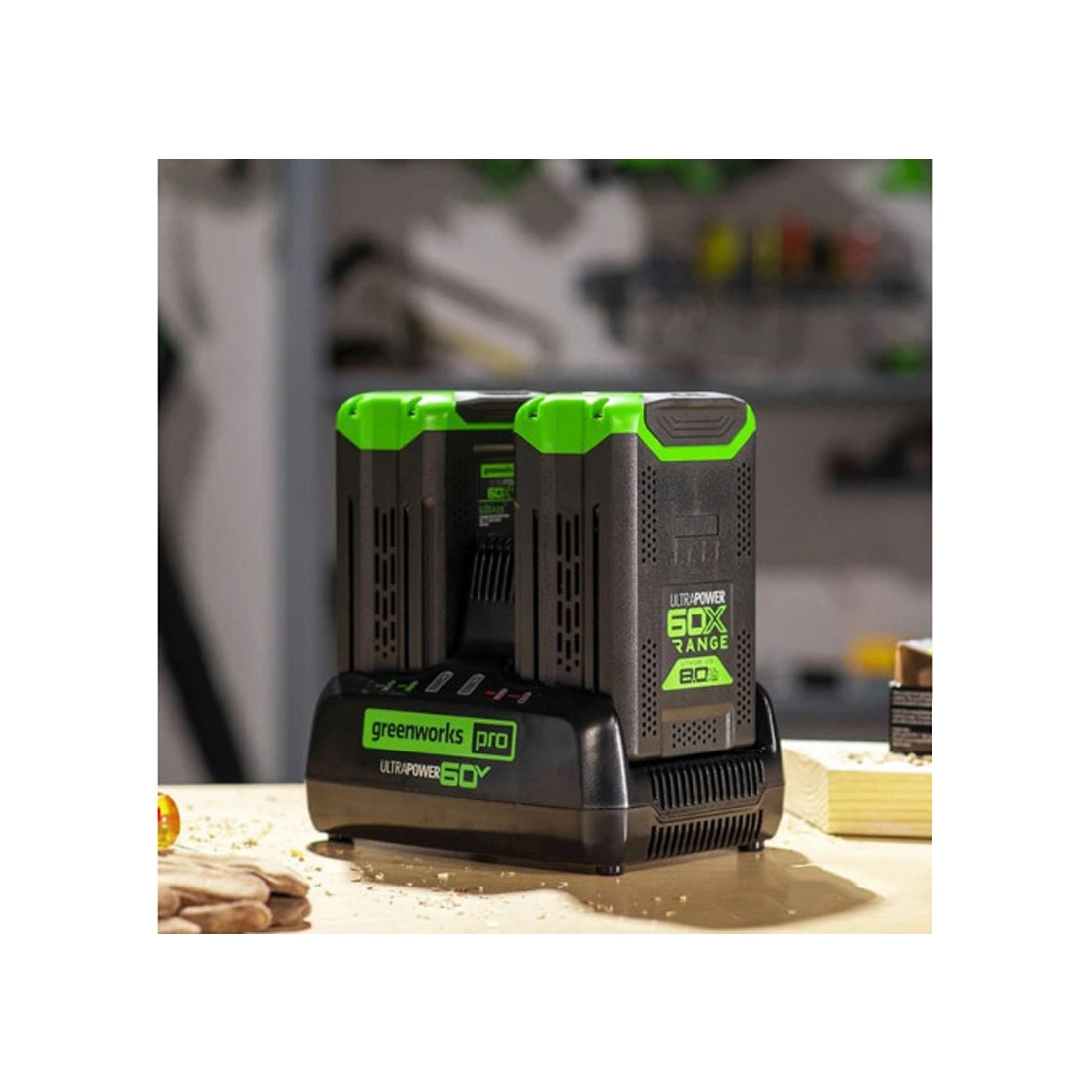 Быстрое зарядное устройство для двух аккумуляторов Greenworks 2954407 60V 10А 2954407 - фото 4