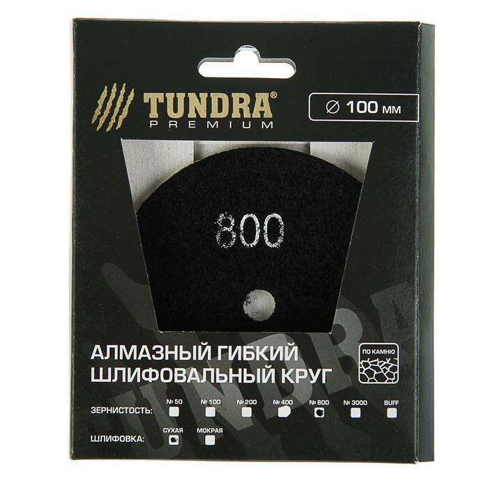 Алмазный гибкий шлифовальный круг TUNDRA premium, для сухой шлифовки, 100 мм, № 800 