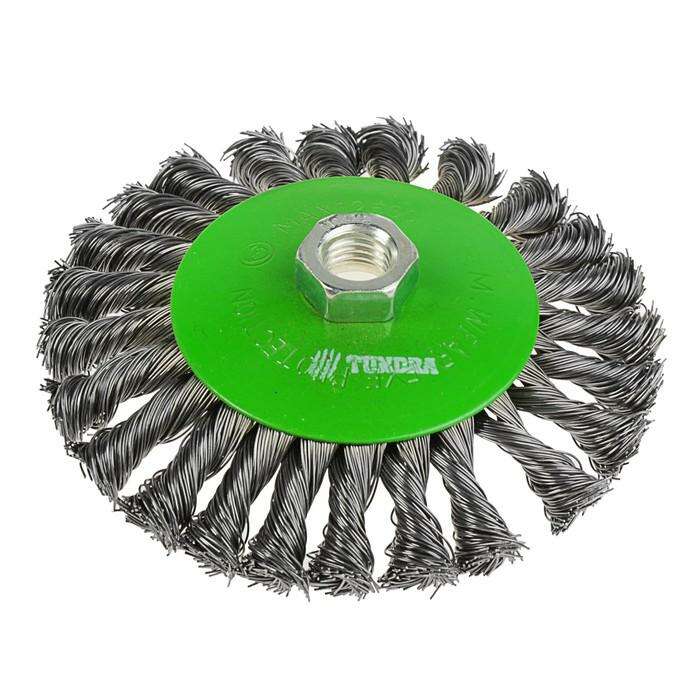 Щетка металлическая для УШМ TUNDRA basic, крученая проволока, "тарелка", М14, 125 мм 