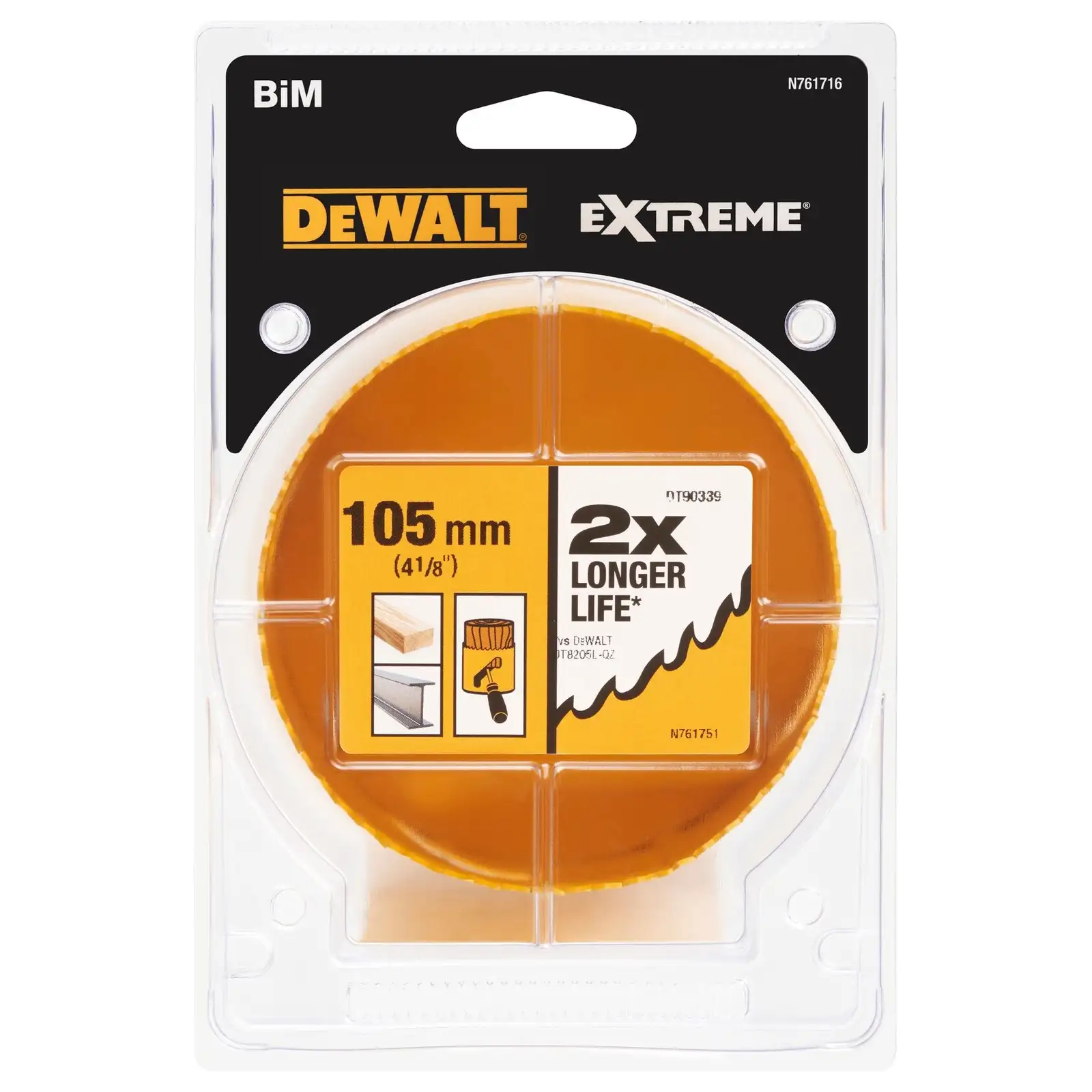Коронка биметаллическая DeWALT "EXTREME" 105мм DT90339-QZ  - фото 2