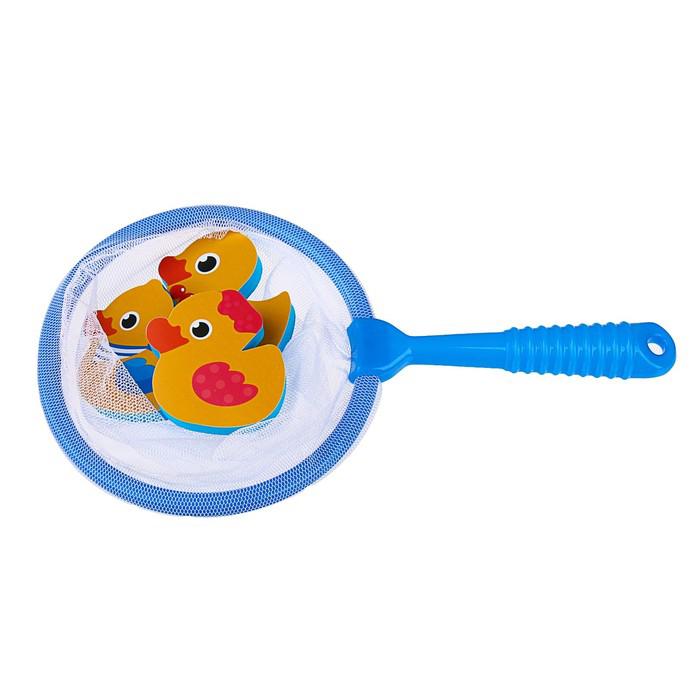 Игрушки для купания «Утиная семья»: наклейки из EVA, 3 шт. + сачок 