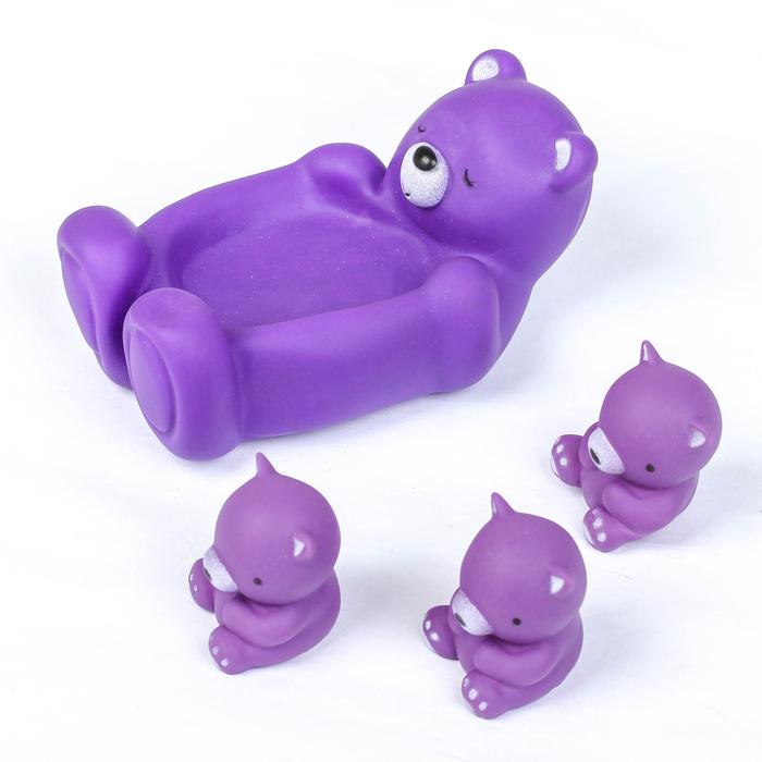 Набор для ванной «Мишки»: мыльница, игрушки 3 шт, цвет МИКС 
