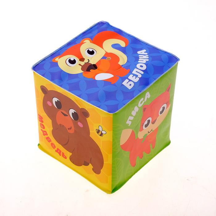 Мягкие кубики «Лесные и домашние зверята» со свистулькой, размер 7х7 см, для купания, набор 2 шт. 