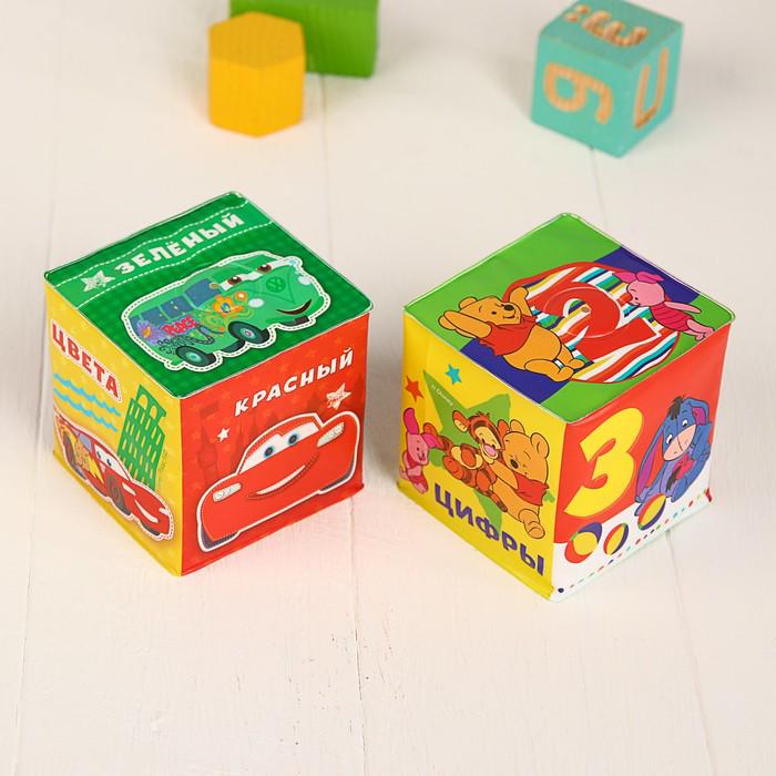 Мягкие кубики «Учим цвета и цифры», со свистулькой, Дисней р-р. 7*7см, для купания (набор 2 шт) 